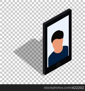 Photo of a man on the screen of smartphone isometric icon 3d on a transparent background vector illustration. Photo of a man on the screen of smartphone icon