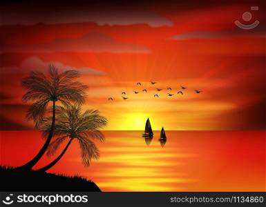 Photo of sunrise on sea and sea boat