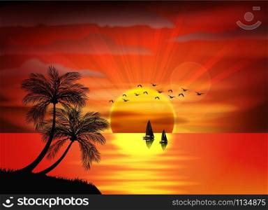 Photo of sunrise on sea and sea boat