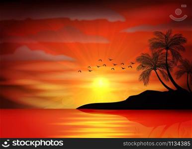 Photo of sunrise on sea. vector illustration