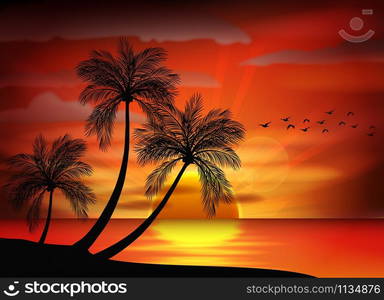 Photo of sunrise on sea. vector illustration