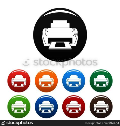 Photo printer icons set 9 color vector isolated on white for any design. Photo printer icons set color