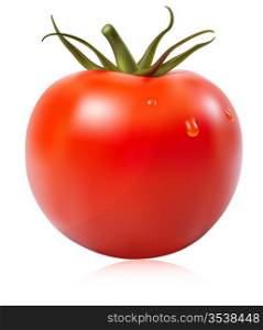 Photo-realistic vector illustration. Tomato with water drops.