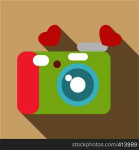 Photocamera icon. Flat illustration of photocamera vector icon for web design. Photocamera icon, flat style