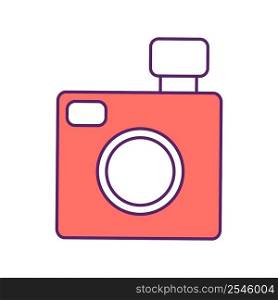 Photocamera semi flat color vector element. Full sized object on white. Optical instrument for hobby and work. Photograph simple cartoon style illustration for web graphic design and animation. Photocamera semi flat color vector element