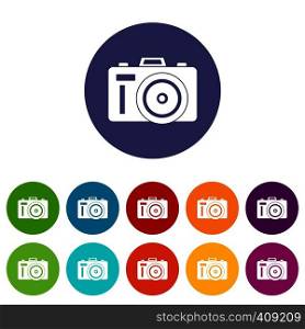 Photocamera set icons in different colors isolated on white background. Photocamera set icons