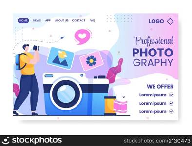 Photographer with Camera and Digital Film Equipment Landing Page Template Flat Illustration Editable of Square Background for Social Media or Web
