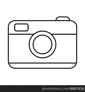 Photographic equipment. Photo camera with a lens on vacation and travel. Vector line icon. Editable stroke. Doodle style. Photographic equipment. Photo camera with a lens on vacation and travel. Vector line icon. Editable stroke. Doodle style.