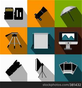 Photographic icons set. Flat illustration of 9 photographic vector icons for web. Photographic icons set, flat style