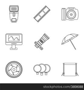 Photographic icons set. Outline illustration of 9 photographic vector icons for web. Photographic icons set, outline style