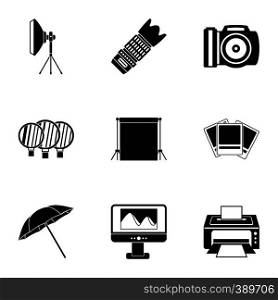 Photographic icons set. Simple illustration of 9 photographic vector icons for web. Photographic icons set, simple style