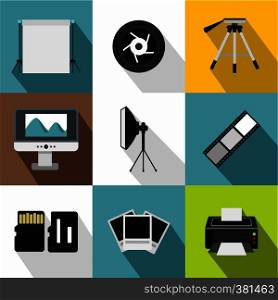 Photographing icons set. Flat illustration of 9 photographing vector icons for web. Photographing icons set, flat style