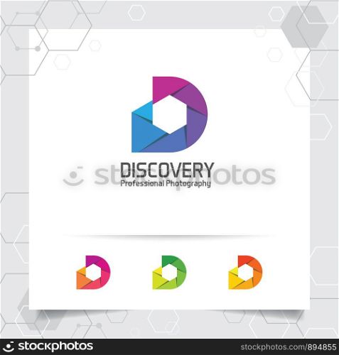 Photography and photo logo design with concept of colorful camera lens icon vector for photographer, studio photo, and wedding photography.