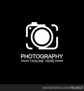 photography camera logo icon vector design template isolated on black background