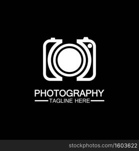 photography camera logo icon vector design template isolated on black background