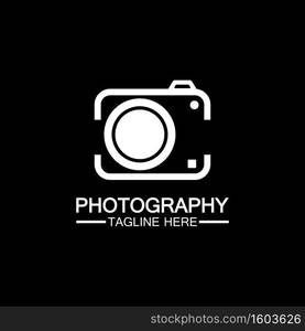 photography camera logo icon vector design template isolated on black background