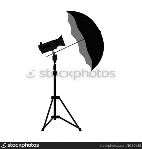 Photography camera umbrella vector equipment illustration icon. Digital flash photo light studio tripod card isolated lens. Symbol film professional technology spotlight reflector lamp shot. Tool box