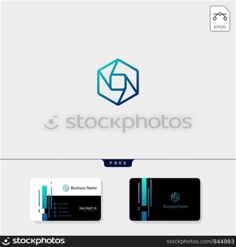 photography hexagon creative logo template,vector illustration, get free business card design template. photography hexagon logo template, business card design template