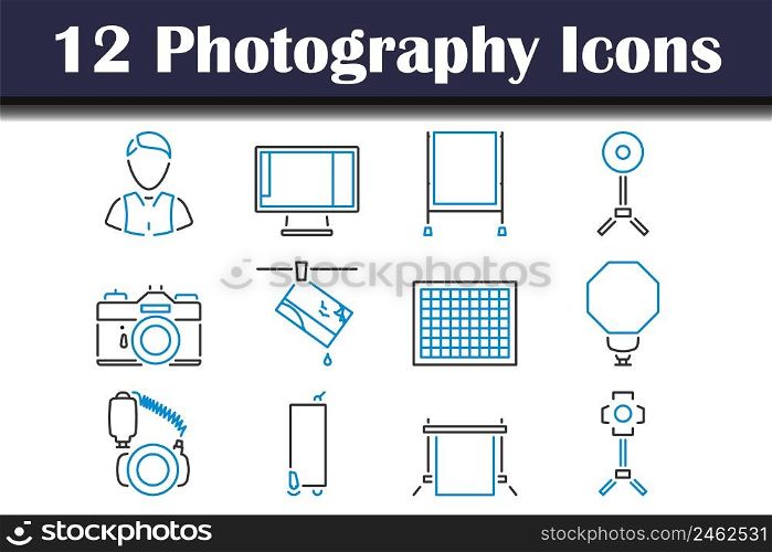 Photography Icon Set. Editable Bold Outline With Color Fill Design. Vector Illustration.