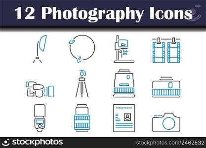 Photography Icon Set. Editable Bold Outline With Color Fill Design. Vector Illustration.