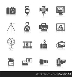 Photography icons black set with digital photo camera equipment isolated vector illustration. Photography Icons Set