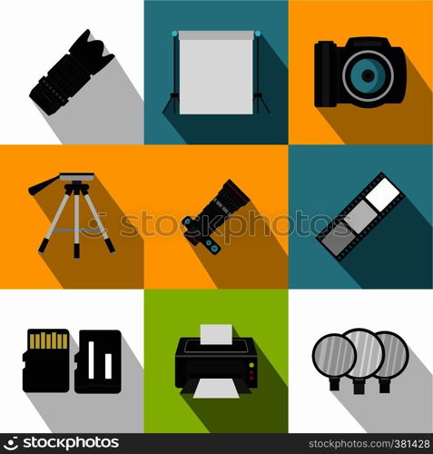 Photography icons set. Flat illustration of 9 photography vector icons for web. Photography icons set, flat style