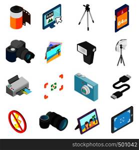 Photography icons set in isometric 3d style isolated on white. Photography icons set, isometric 3d style