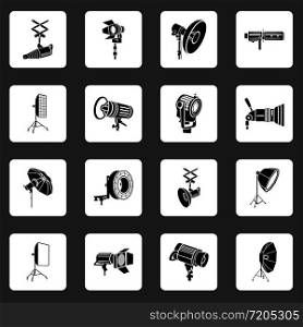 Photography icons set in simple style isolated on white background. Photography icons set, simple style