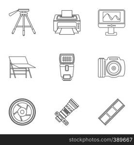 Photography icons set. Outline illustration of 9 photography vector icons for web. Photography icons set, outline style