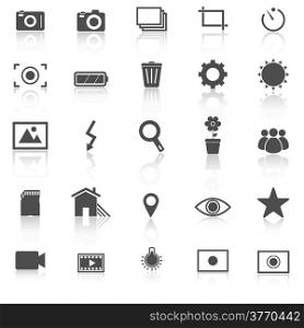 Photography icons with reflect on white background, stock vector