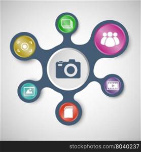 Photography infographic templates with connected metaballs, stock vector