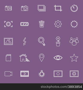 Photography line icons on violet background, stock vector