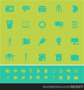 Photography related item color icons on green background, stock vector