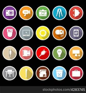 Photography related item flat icons with long shadow, stock vector