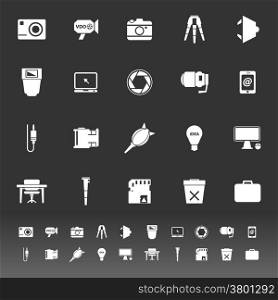 Photography related item icons on gray background, stock vector