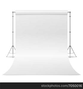 Photography Studio Vector. Clean White Canvas Isolated. Realistic Illustration.. White Photo Studio Vector. Empty White Canvas Backdrop. Realistic Photographer Studio Isolated Illustration