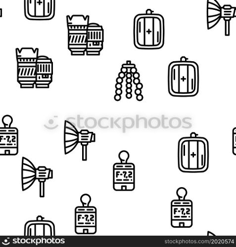 Photography Tool And Accessory Vector Seamless Pattern Thin Line Illustration. Photography Tool And Accessory Vector Seamless Pattern