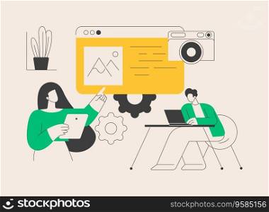 Photography workshop abstract concept vector illustration. Post processing workshop, take photo, portfolio creation, course participants, student group, shooting model, camera abstract metaphor.. Photography workshop abstract concept vector illustration.