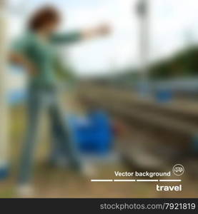 Photorealistic vector background with blurred person on the theme of travel