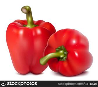 Photorealistic vector illustration of red sweet pepper with drops of water.