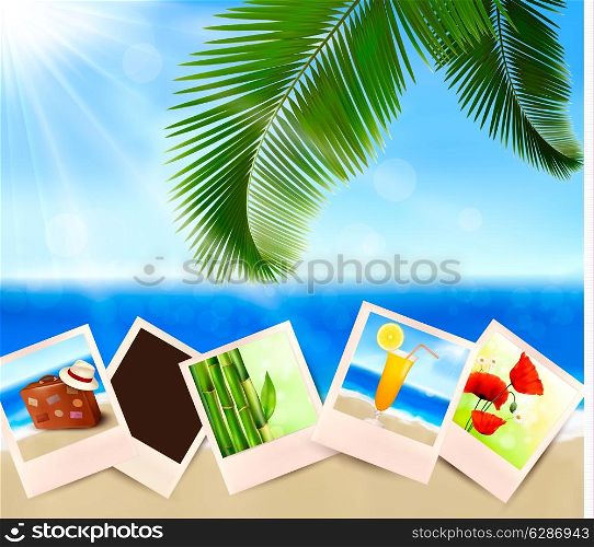 Photos from holidays on a seaside. Summer holidays concept. Vector.