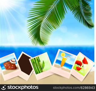 Photos from holidays on a seaside. Summer holidays concept. Vector.