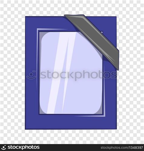 Photos of deceased with ribbon icon in cartoon style isolated on background for any web design . Photos of deceased with ribbon with ribbon icon