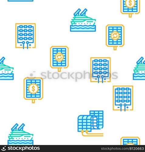 Photovoltaic Energy Vector Seamless Pattern Color Line Illustration. Photovoltaic Energy Vector Seamless Pattern