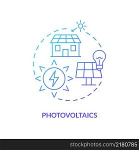 Photovoltaics blue gradient concept icon. Rural electrification technology abstract idea thin line illustration. Isolated outline drawing. Roboto-Medium, Myriad Pro-Bold fonts used. Photovoltaics blue gradient concept icon