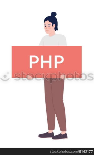 PHP developer semi flat color vector character. Learning programming language. Editable concept. Simple cartoon style spot illustration for web graphic design and animation. Outfit Bold font used. PHP developer semi flat color vector character