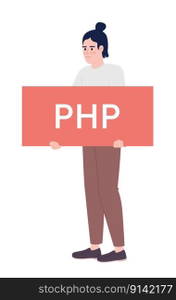 PHP developer semi flat color vector character. Learning programming language. Editable concept. Simple cartoon style spot illustration for web graphic design and animation. Outfit Bold font used. PHP developer semi flat color vector character