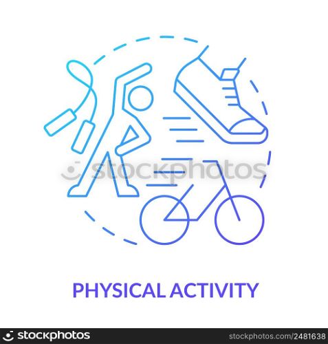Physical activity blue gradient concept icon. Reducing stress and anxiety. Overcome fears. Treatment abstract idea thin line illustration. Isolated outline drawing. Myriad Pro-Bold font used. Physical activity blue gradient concept icon