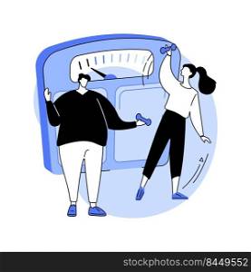Physical activity coach isolated cartoon vector illustrations. Life coach works with overweight man, do fitness together, active lifestyle, small business, self-employed people vector cartoon.. Physical activity coach isolated cartoon vector illustrations.