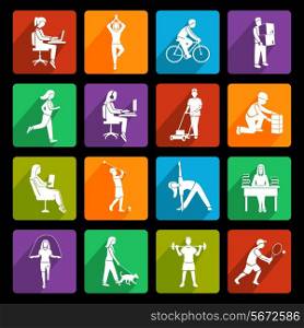 Physical activity flat icons set with running walking talking people isolated vector illustration